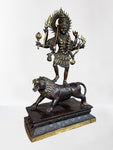 Brass Kali Standing on Lion Statue 21.5"