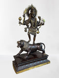 Brass Kali Standing on Lion Statue 21.5"
