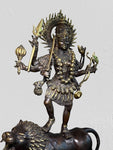 Brass Kali Standing on Lion Statue 21.5"