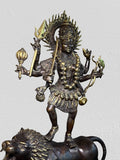 Brass Kali Standing on Lion Statue 21.5"