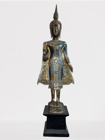 Wood Standing Thai Buddha Statue 43"
