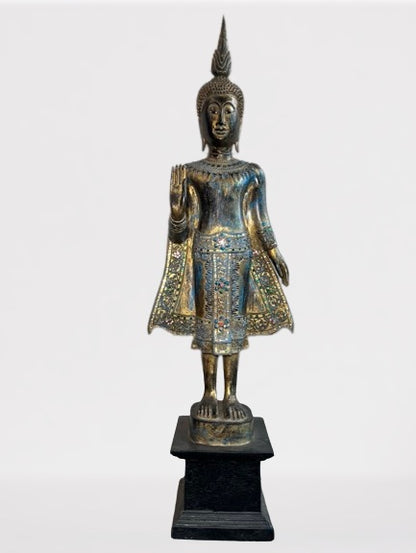 Wood Standing Thai Buddha Statue 43"