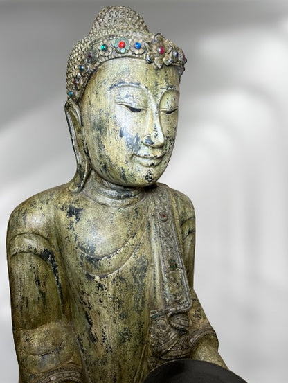 Wood Standing Buddha with Offering Bowl 69"