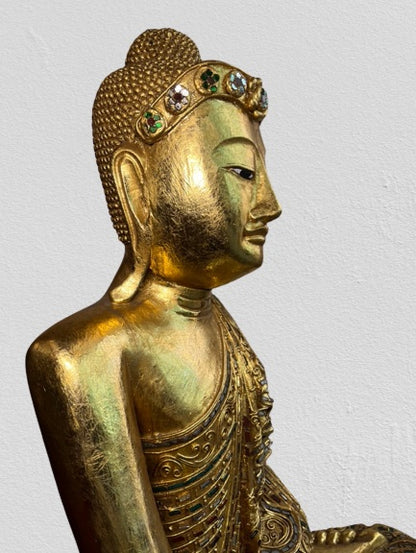 Wood Mandalay Earth Witness Buddha Statue 29"