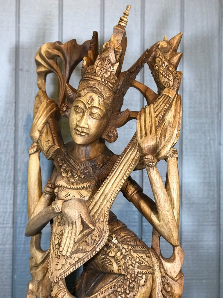Wood Saraswati Statue 42" - Routes Gallery