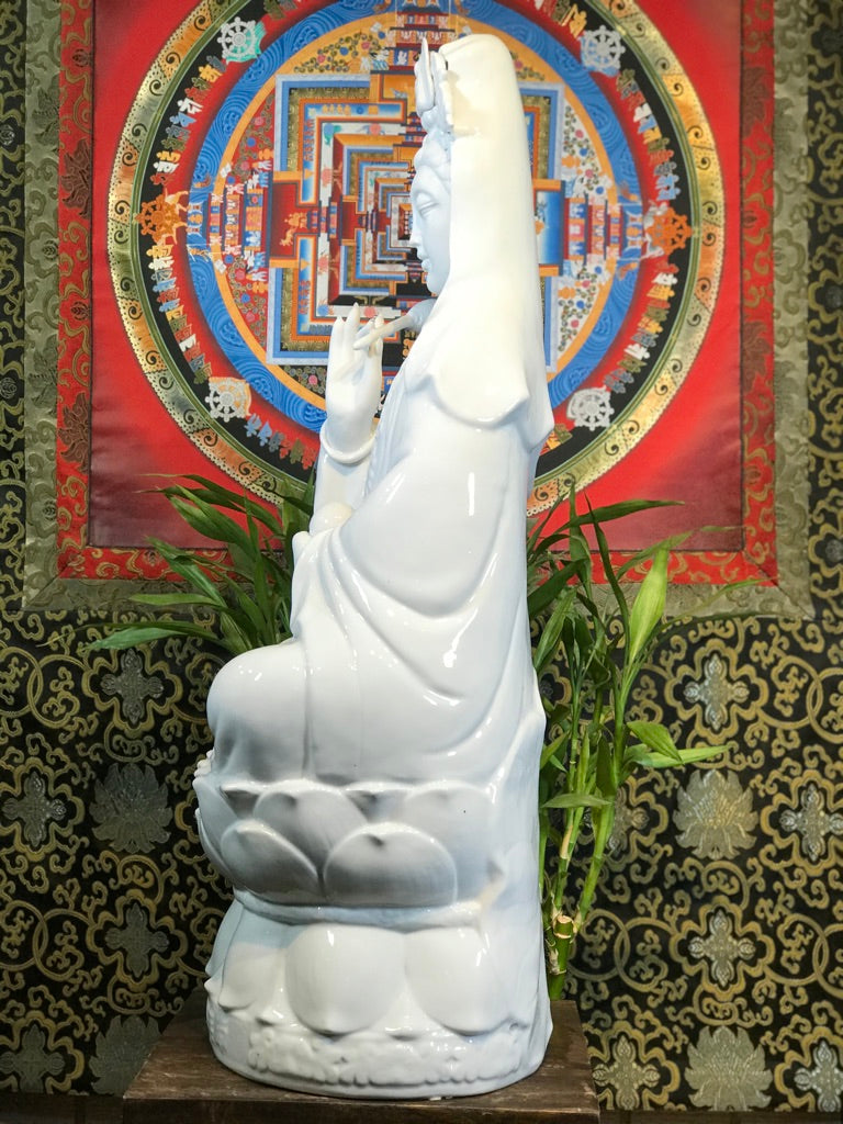 Porcelain Seated Quan Yin Statue 29" - Routes Gallery