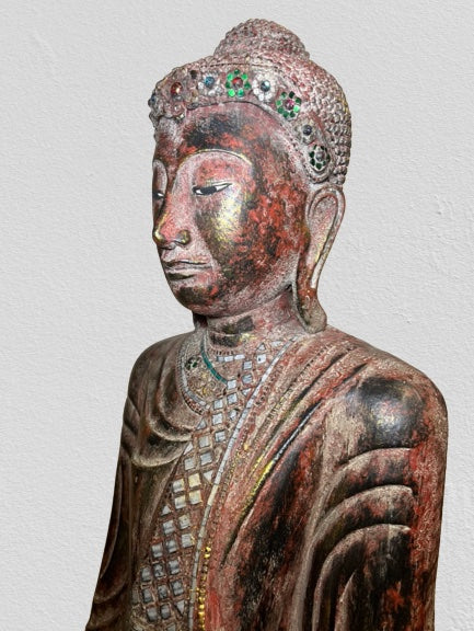 Wood Standing Mandalay Buddha Statue 79"