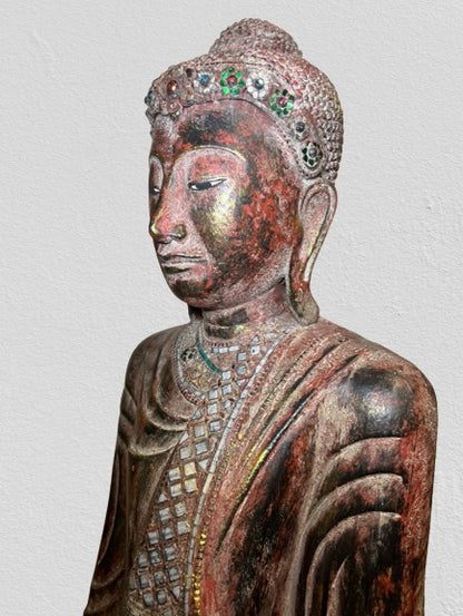 Wood Standing Mandalay Buddha Statue 79"