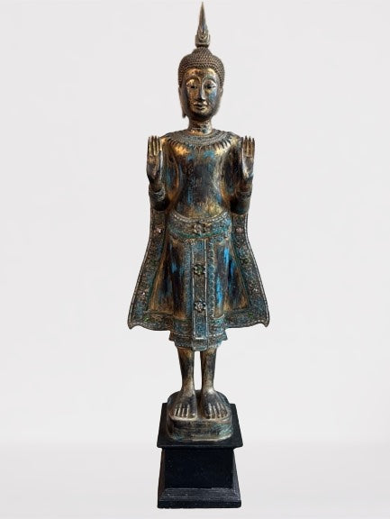 Wood Standing Sukhothai Buddha Statue 52"