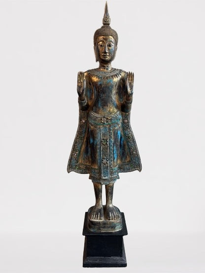 Wood Standing Sukhothai Buddha Statue 52"