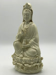 Porcelain Seated Quan Yin Holding Vase 10"