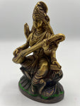 Brass Saraswati Hindu Goddess Statue 6"