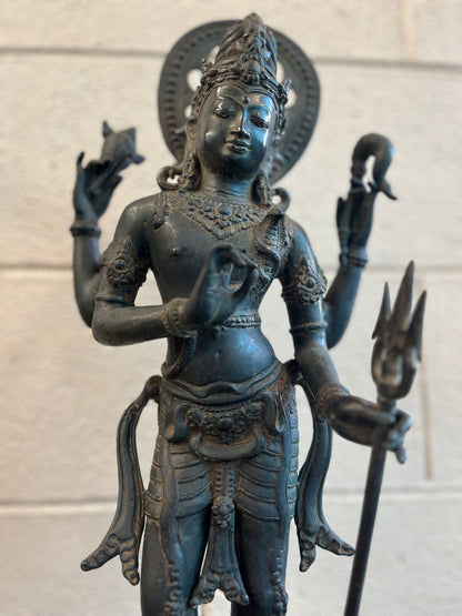 Standing Brass Shiva Statue Holding Trident 23"