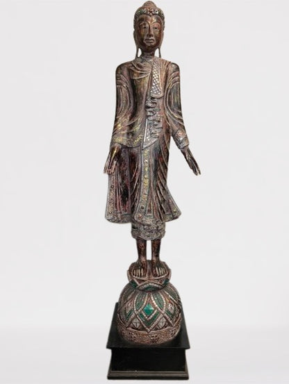 Wood Standing Mandalay Buddha Statue 79"