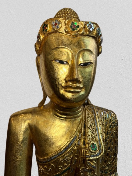 Wood Mandalay Earth Witness Buddha Statue 29"
