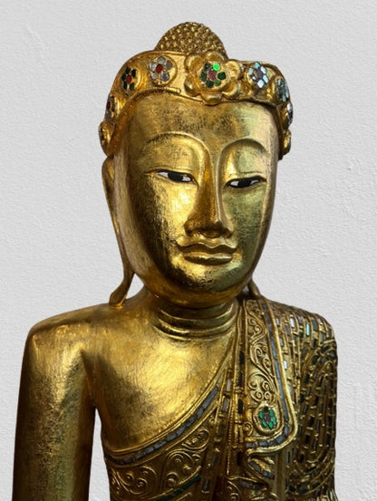 Wood Mandalay Earth Witness Buddha Statue 29"