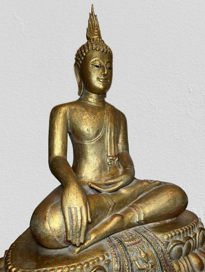 Wood Thai Earth Witness Buddha Statue 40"