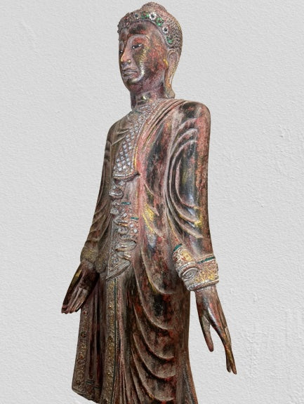 Wood Standing Mandalay Buddha Statue 79"