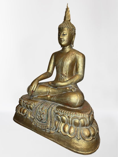 Wood Thai Earth Witness Buddha Statue 40"