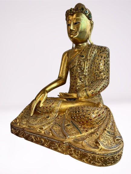 Wood Mandalay Earth Witness Buddha Statue 29"