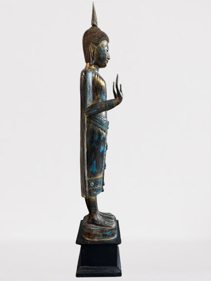 Wood Standing Sukhothai Buddha Statue 52"