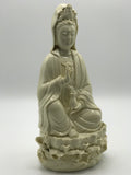 Porcelain Seated Quan Yin Holding Vase 10"