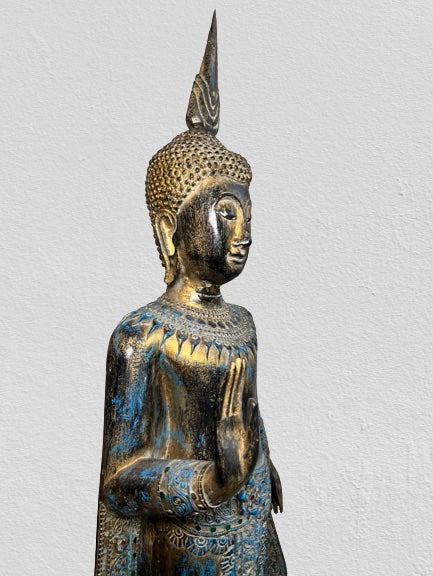 Wood Standing Thai Buddha Statue 43"