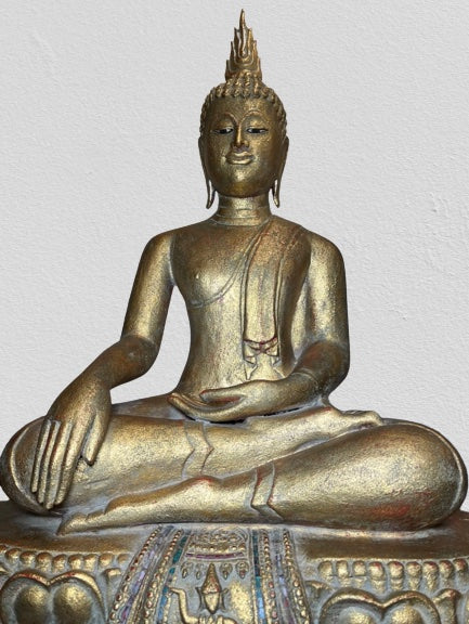 Wood Thai Earth Witness Buddha Statue 40"