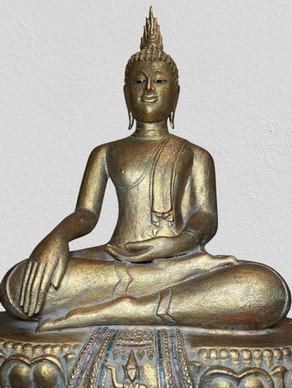 Wood Thai Earth Witness Buddha Statue 40"