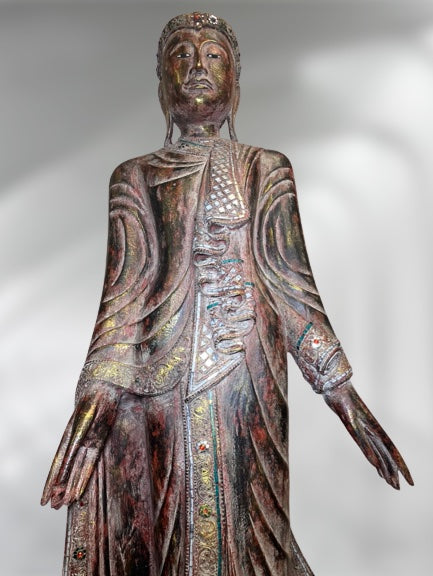 Wood Standing Mandalay Buddha Statue 79"