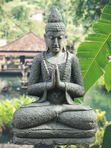 Seated Stone Namaste Buddha Statue 46"