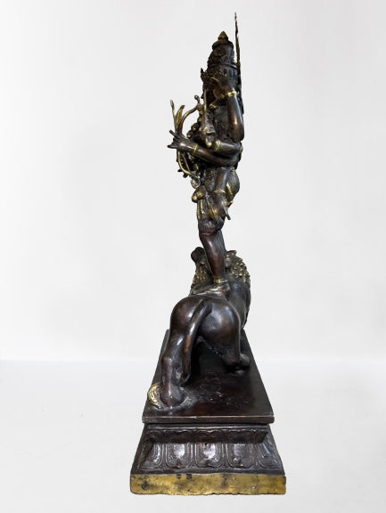 Brass Kali Standing on Lion Statue 21.5"
