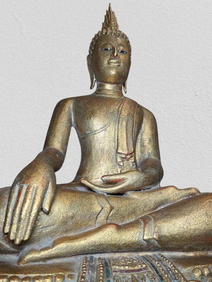 Wood Thai Earth Witness Buddha Statue 40"
