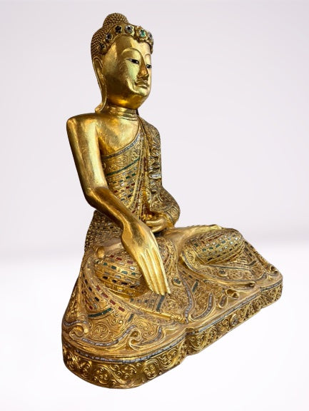 Wood Mandalay Earth Witness Buddha Statue 29"