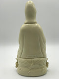 Porcelain Seated Quan Yin Holding Lotus 10"