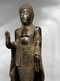 Wood Standing Abhaya Buddha Sculpture 68"