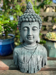 Stone Buddha Head Bust Statue 16"