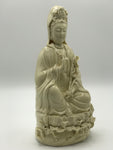Porcelain Seated Quan Yin Holding Lotus 10"