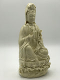 Porcelain Seated Quan Yin Holding Lotus 10"