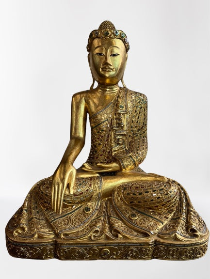 Wood Mandalay Earth Witness Buddha Statue 29"