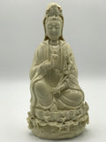 Porcelain Seated Quan Yin Holding Lotus 10"