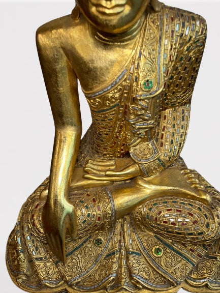 Wood Mandalay Earth Witness Buddha Statue 29"
