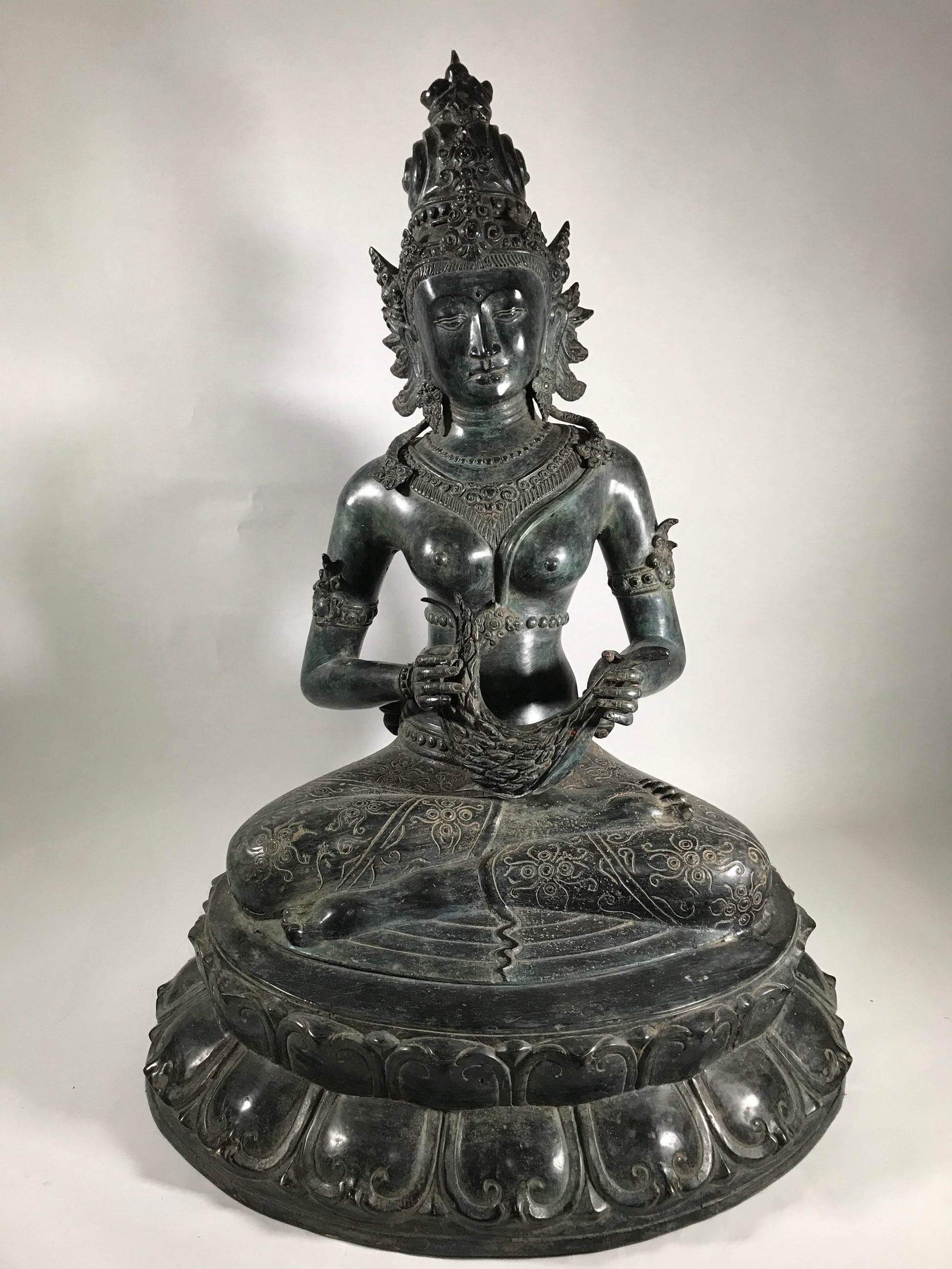 Seated Brass Dewi Sri / Sri Devi Goddess 27" - Routes Gallery
