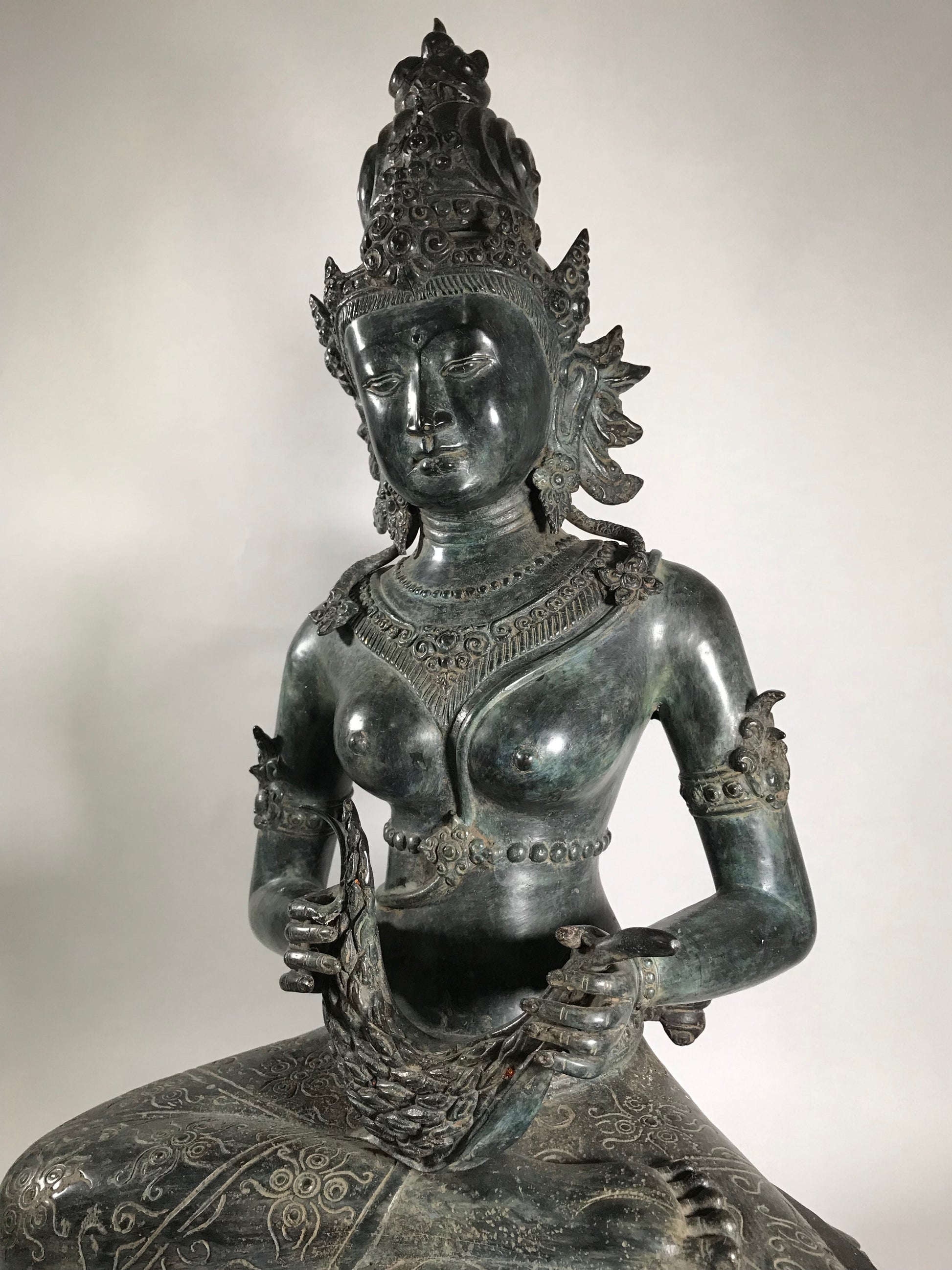 Seated Brass Dewi Sri / Sri Devi Goddess 27" - Routes Gallery