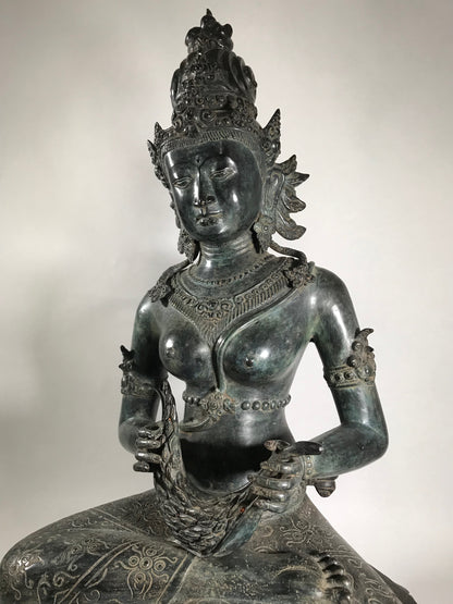 Seated Brass Dewi Sri / Sri Devi Goddess 27" - Routes Gallery