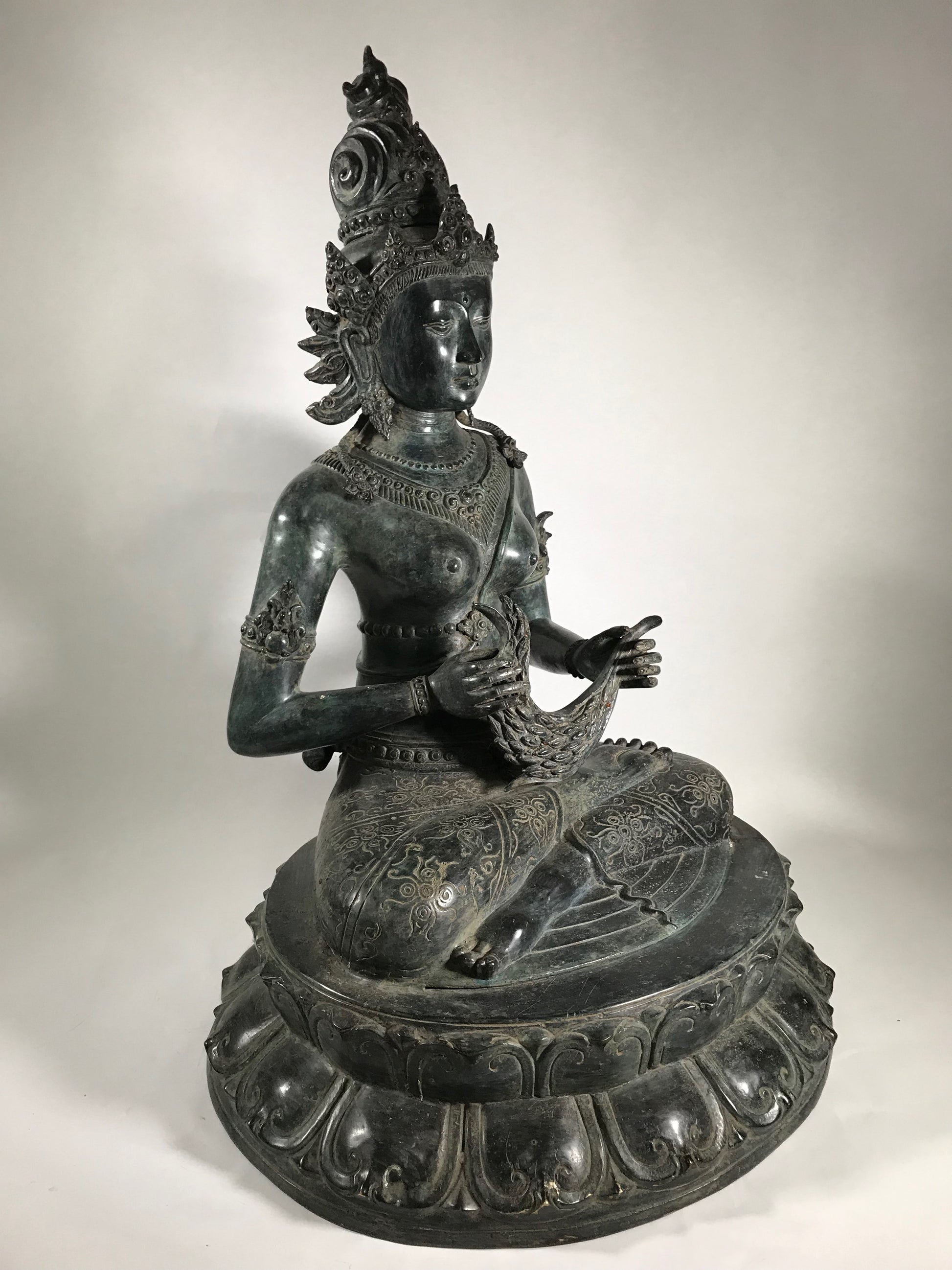 Seated Brass Dewi Sri / Sri Devi Goddess 27" - Routes Gallery