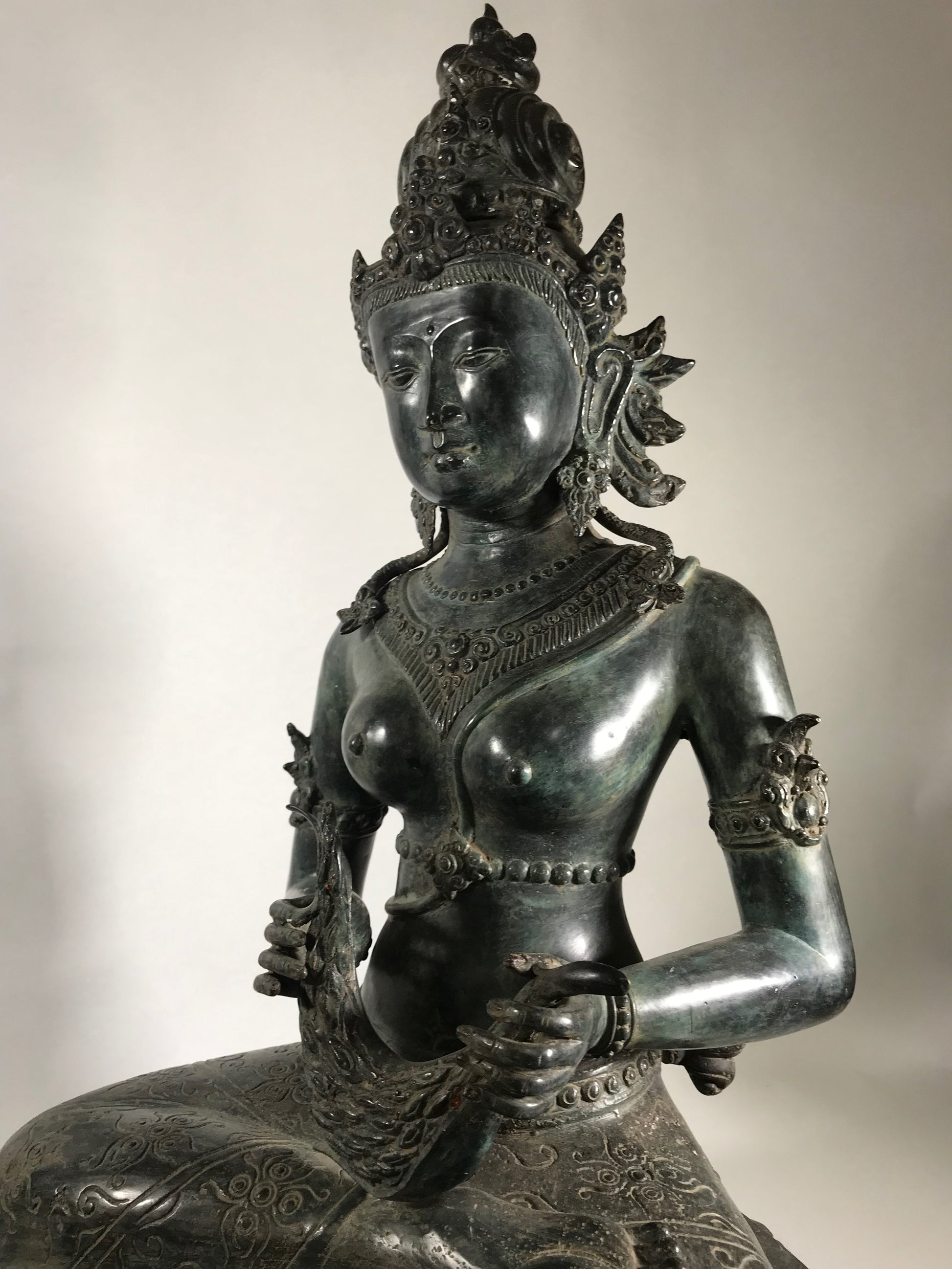 Seated Brass Dewi Sri / Sri Devi Goddess 27" - Routes Gallery