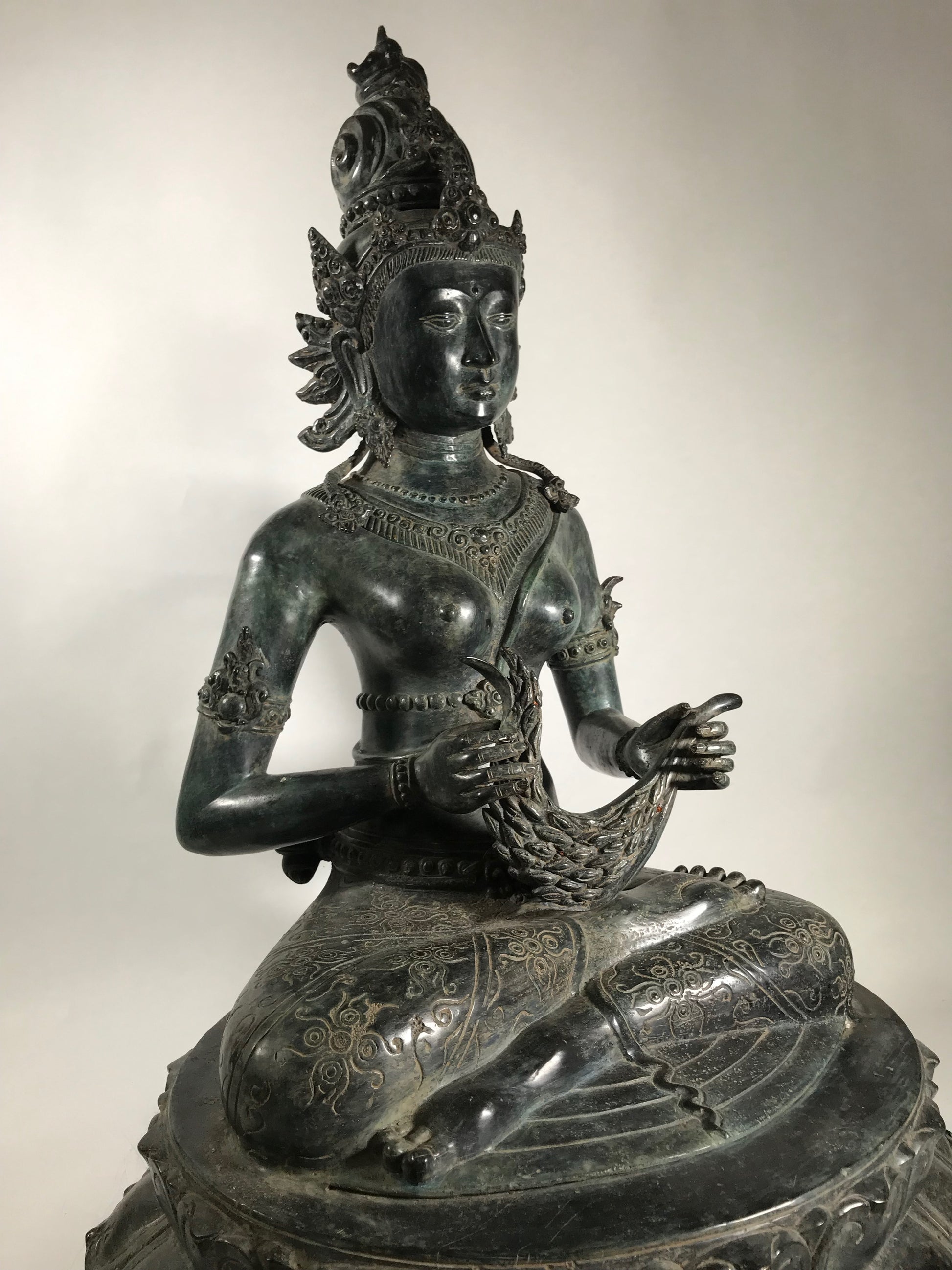 Seated Brass Dewi Sri / Sri Devi Goddess 27" - Routes Gallery