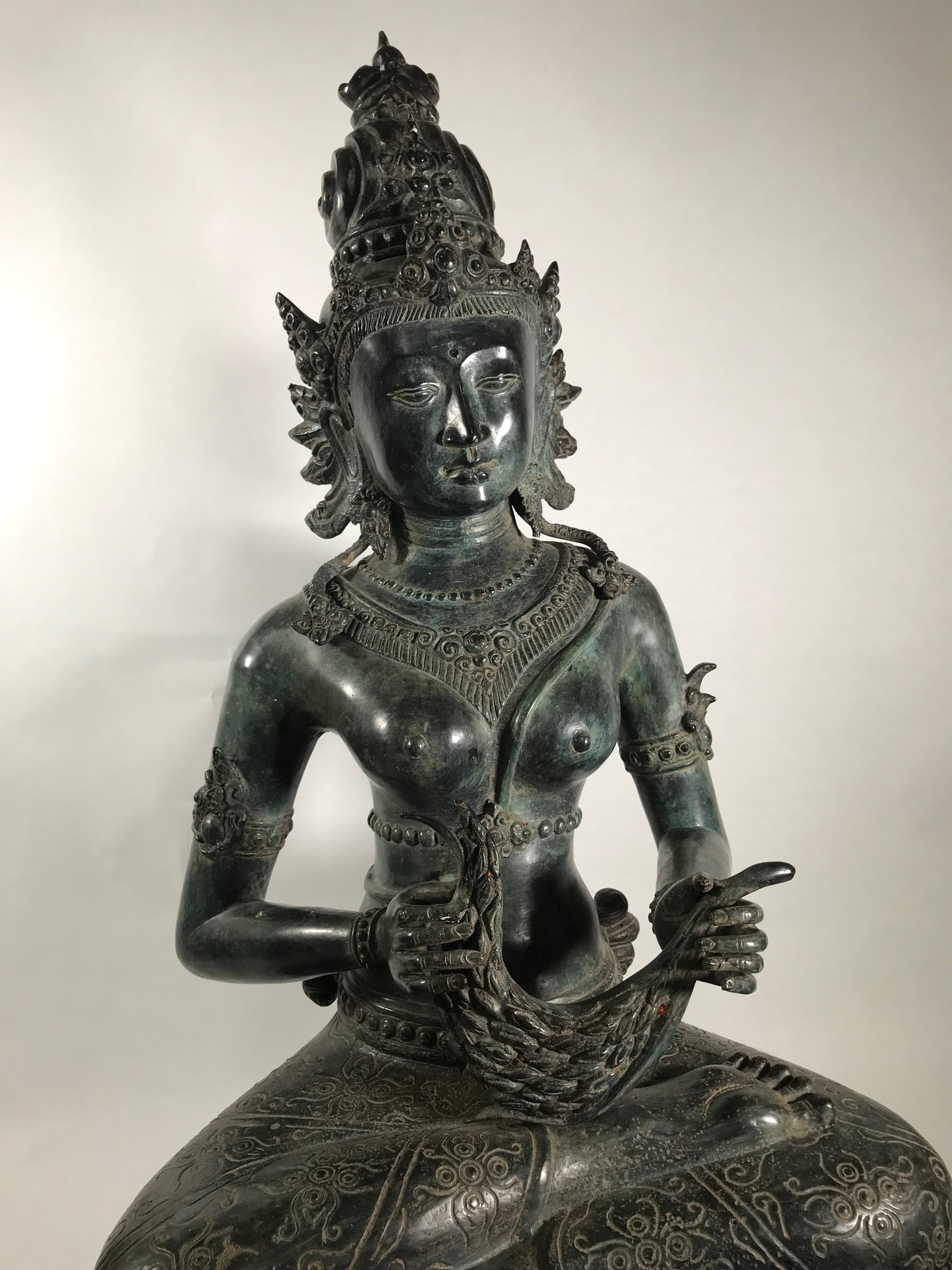 Seated Brass Dewi Sri / Sri Devi Goddess 27" - Routes Gallery