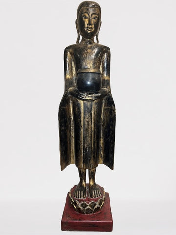 Wood Standing Monk with Offering Bowl 47"